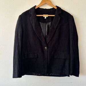 Wonderly Linen Blend Blazer Womens Medium Petite Black Single Button NWT